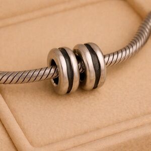 Pandora 925 Silver Crooked Line Tires Spacers Charm Bead Set of TWO EUC ALE #308
